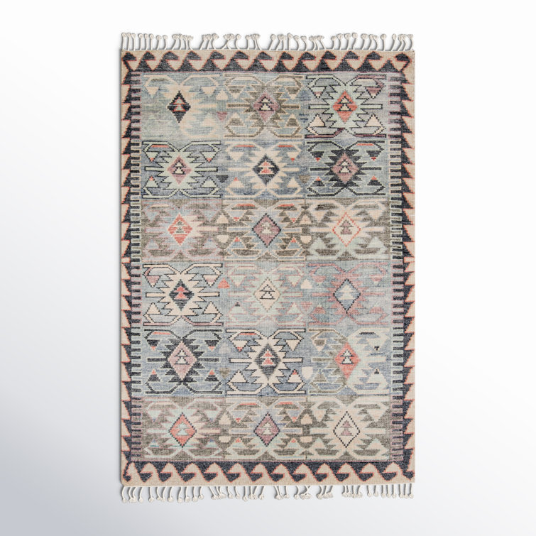 Hand-Knotted Blue Wool Southwestern Area Rug 3'6" X 5'6"