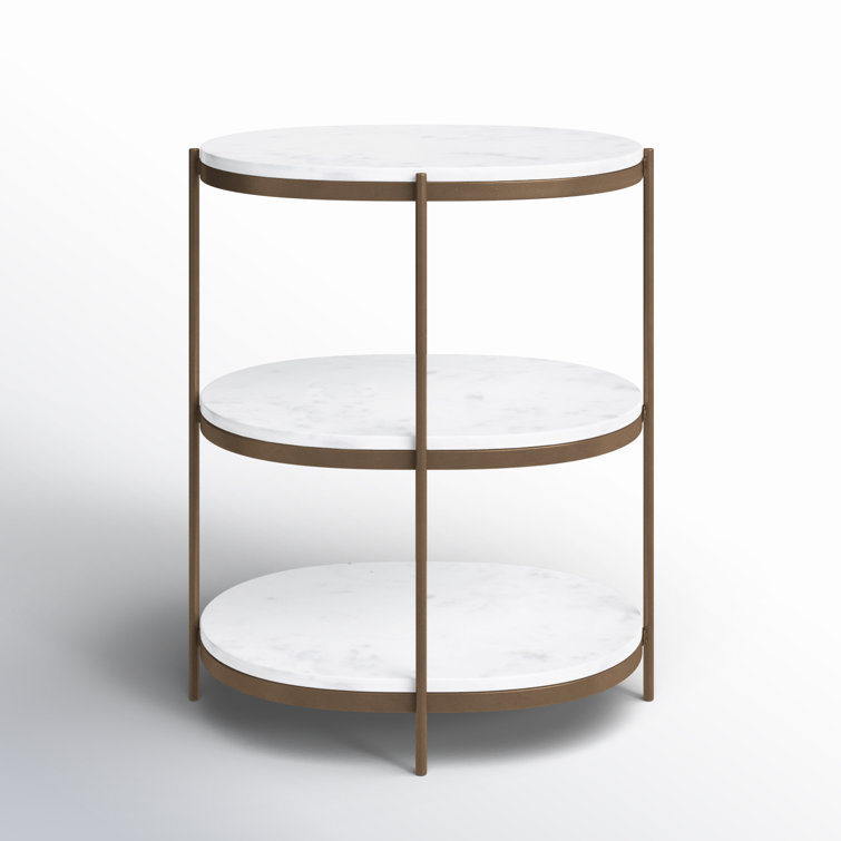 Marlow Antique Brass and White Marble Oval Nightstand