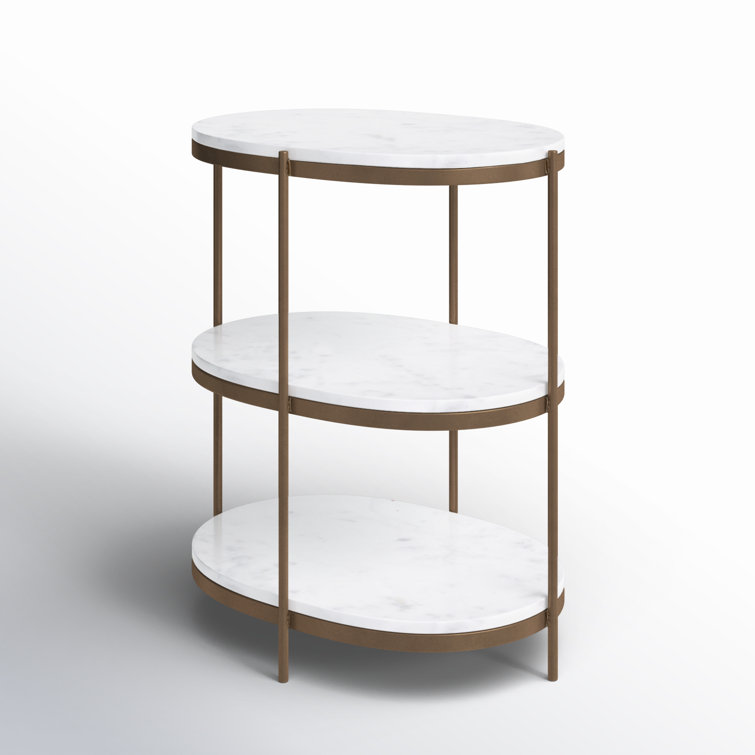 Marlow Antique Brass and White Marble Oval Nightstand