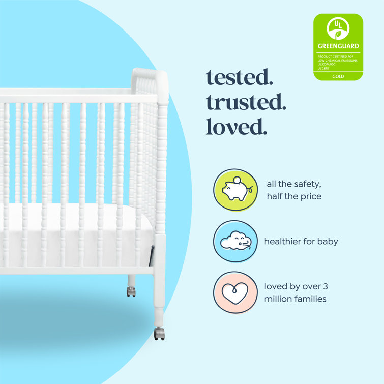 White Pine Wood 3-in-1 Convertible Crib with Wheels