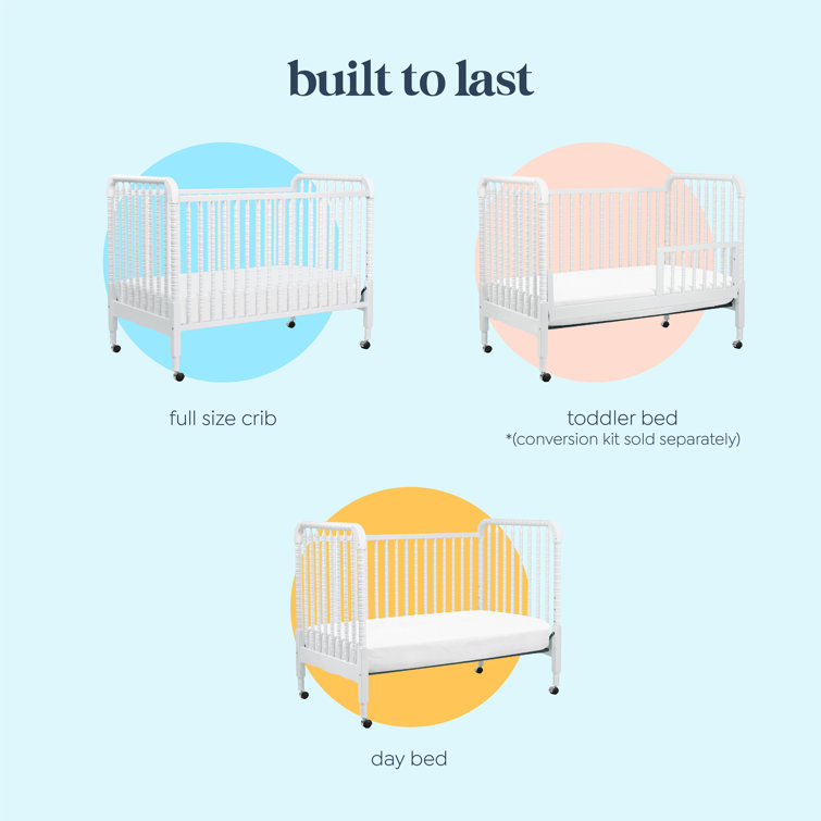 White Pine Wood 3-in-1 Convertible Crib with Wheels