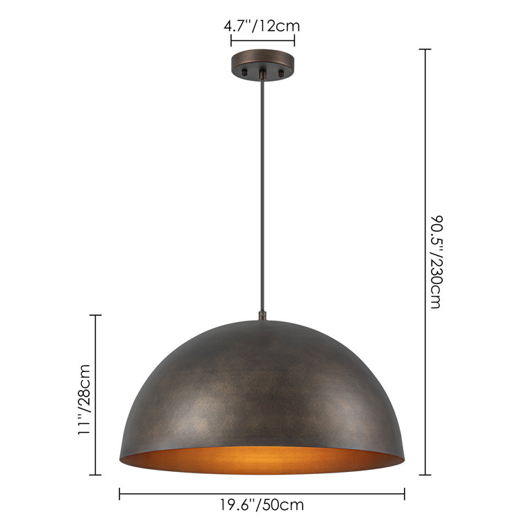 Antique Bronze Dome Pendant Light with Gold Interior, 15.75"