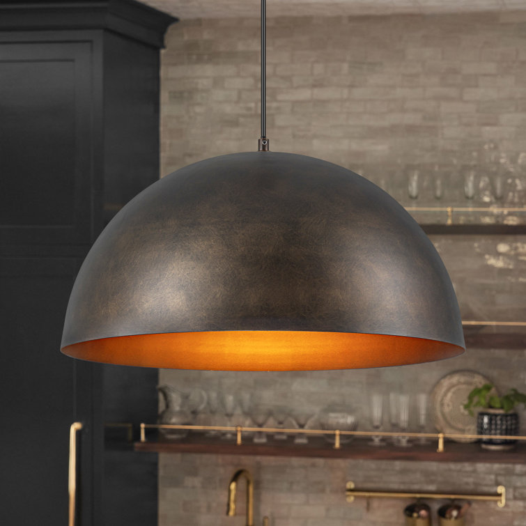 Antique Bronze Dome Pendant Light with Gold Interior, 15.75"