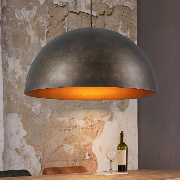 Antique Bronze Dome Pendant Light with Gold Interior, 15.75"