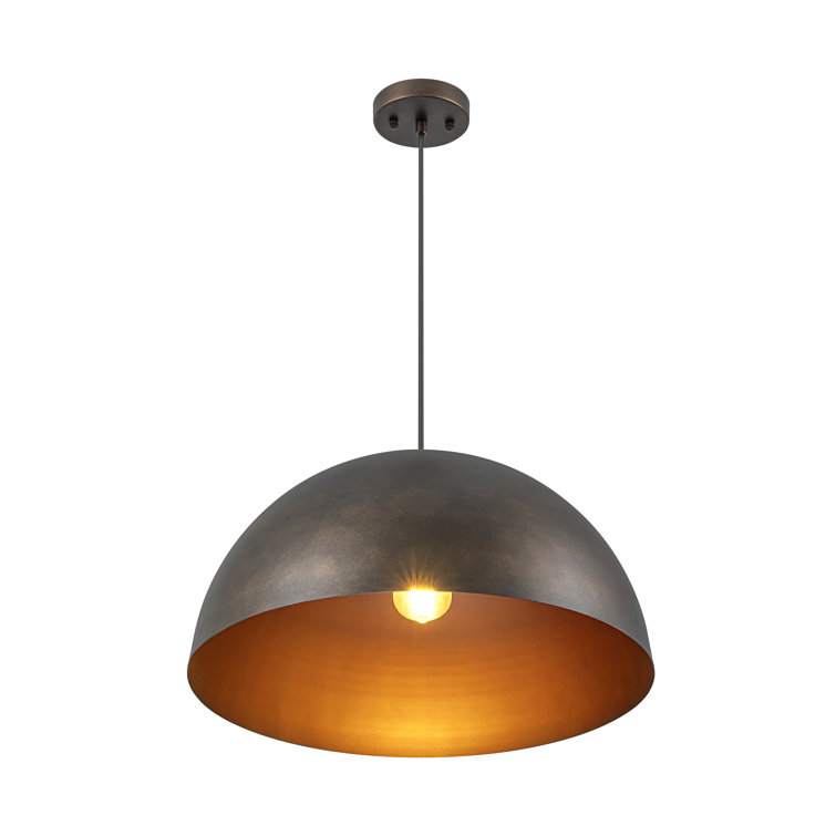 Antique Bronze Dome Pendant Light with Gold Interior, 15.75"