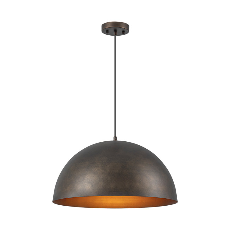 Antique Bronze Dome Pendant Light with Gold Interior, 15.75"