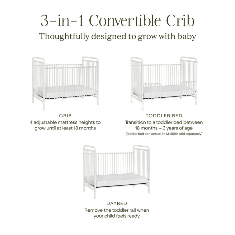 White Iron Toddler Convertible Crib with Vintage Design