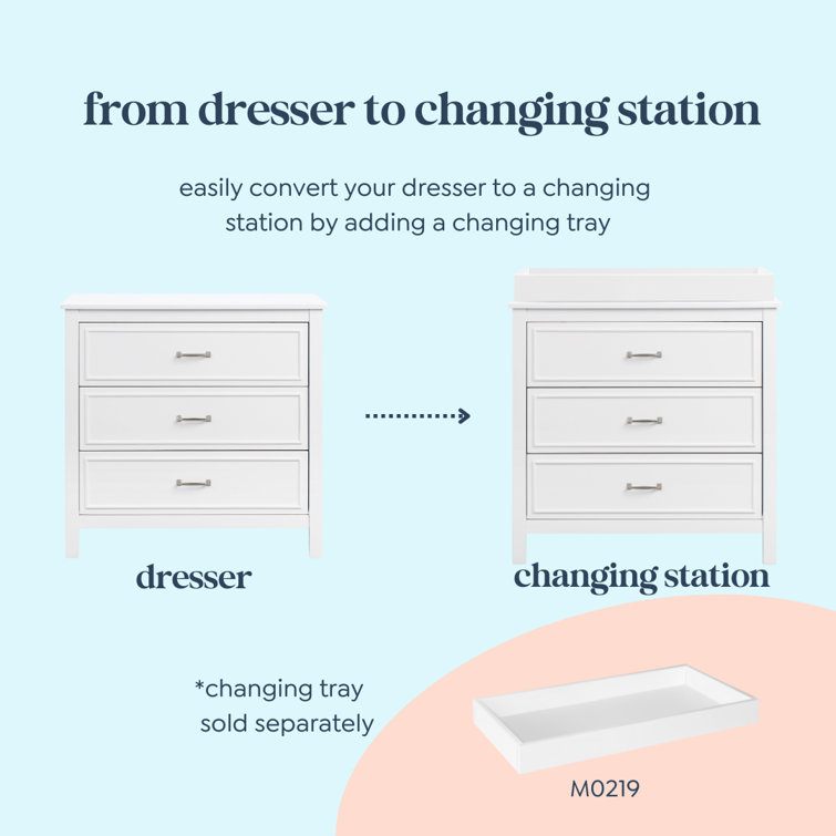 White Pinewood 3-Drawer Nursery Dresser