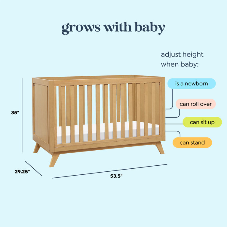 Honey Wood 3-in-1 Convertible Crib with Flared Legs