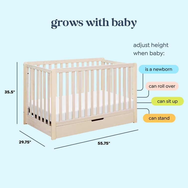 Washed Natural Pine 4-in-1 Convertible Crib with Storage