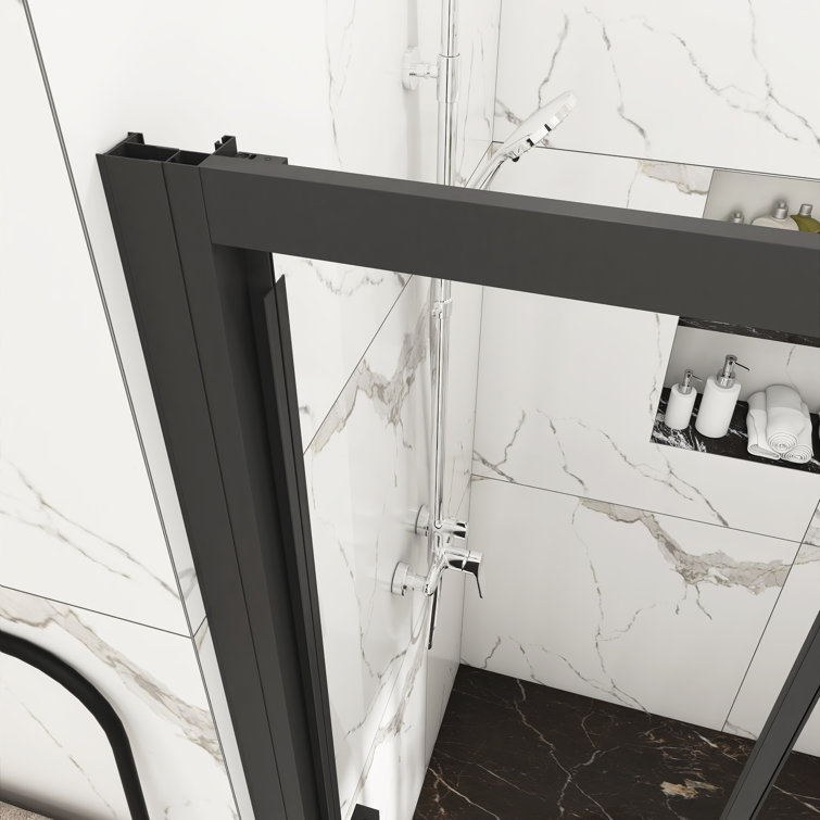 70" Matte Black Aluminum Semi-Frameless Sliding Shower Door