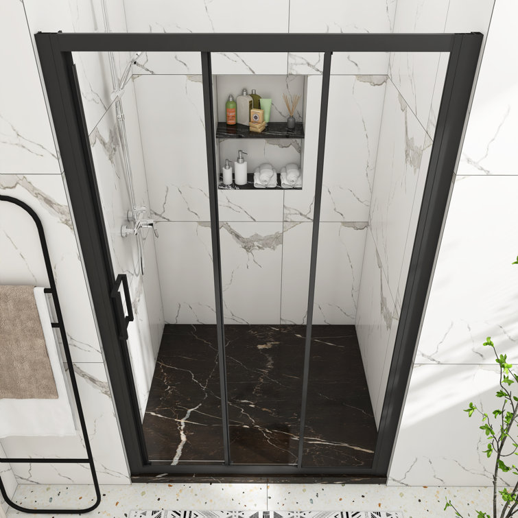 70" Matte Black Aluminum Semi-Frameless Sliding Shower Door