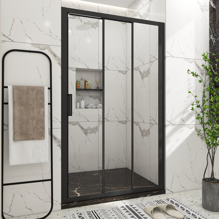 70" Matte Black Aluminum Semi-Frameless Sliding Shower Door