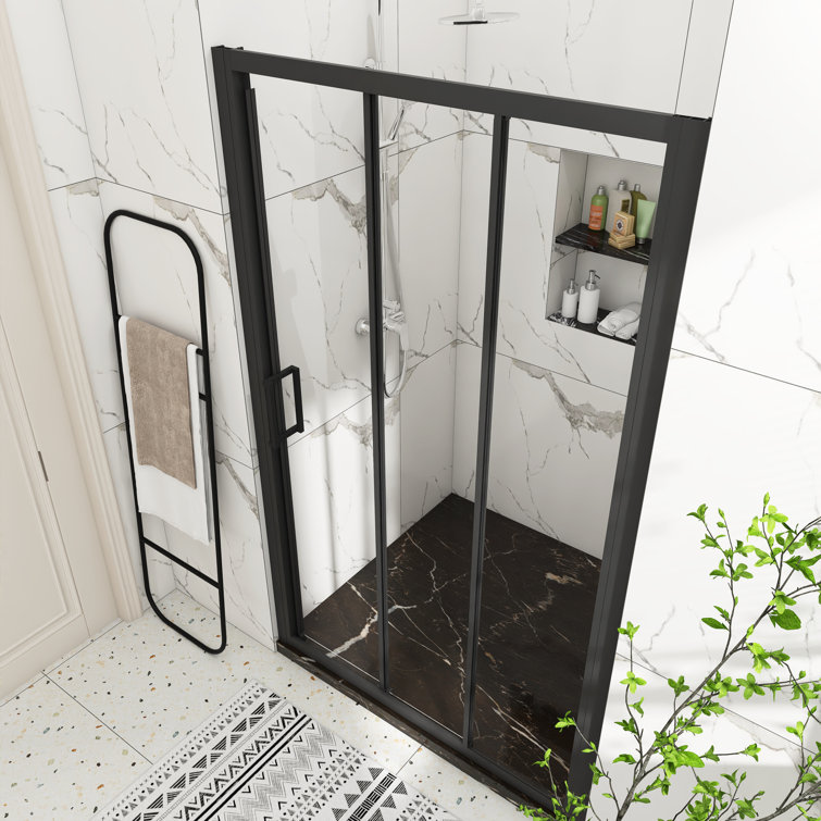 70" Matte Black Aluminum Semi-Frameless Sliding Shower Door