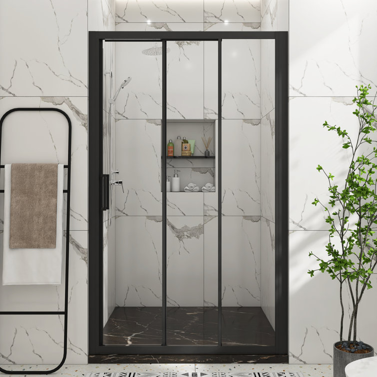 70" Matte Black Aluminum Semi-Frameless Sliding Shower Door