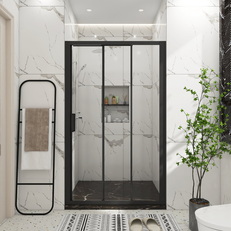70" Matte Black Aluminum Semi-Frameless Sliding Shower Door