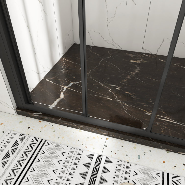 54" x 70" Matte Black Sliding Semi-Frameless Shower Door