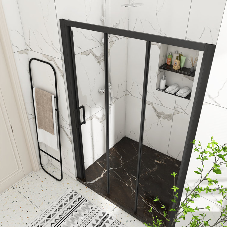 54" x 70" Matte Black Sliding Semi-Frameless Shower Door