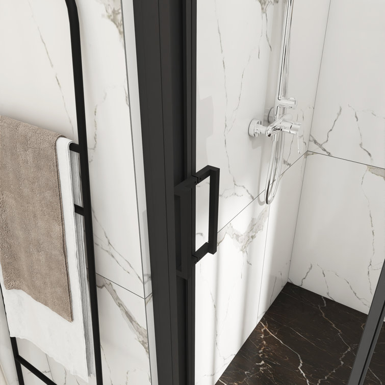 54" x 70" Matte Black Sliding Semi-Frameless Shower Door