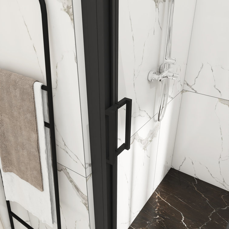 Matte Black 60" x 70" Sliding Semi-Frameless Shower Door with Clear Glass