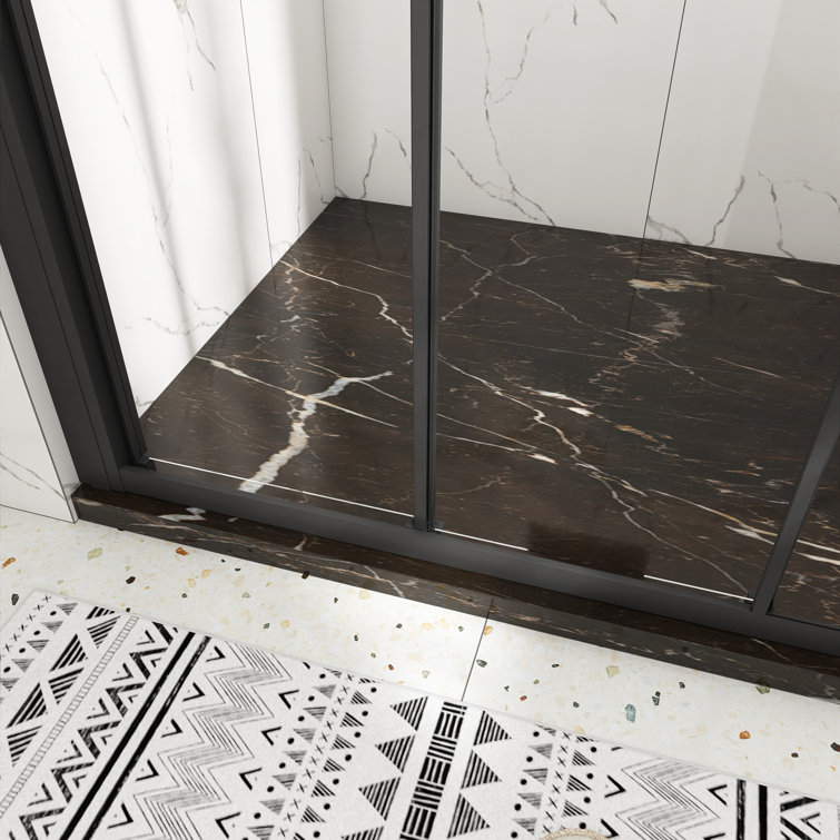 Matte Black 60" x 70" Sliding Semi-Frameless Shower Door with Clear Glass
