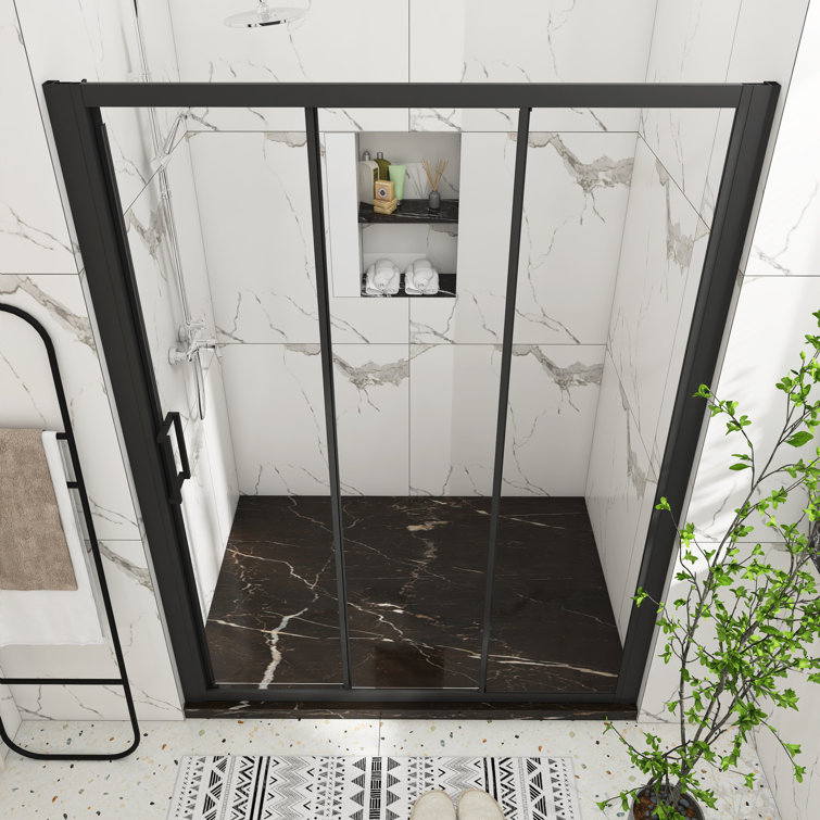 Matte Black 60" x 70" Sliding Semi-Frameless Shower Door with Clear Glass