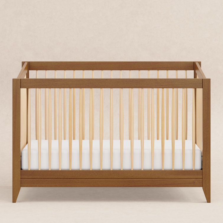 Chestnut and Natural Mid-Century Modern Convertible Crib