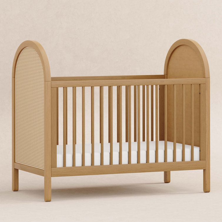 Light Wood Pine Boho-Chic Convertible Toddler Crib