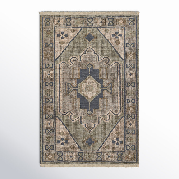 Handwoven Blue Wool Flatweave Rug - 3'6" x 5'6"