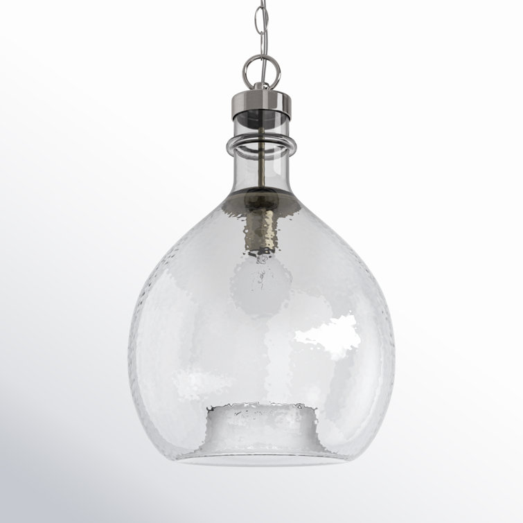 Zin Rustic Farmhouse 21.5" Brushed Nickel & Clear Glass Pendant Light