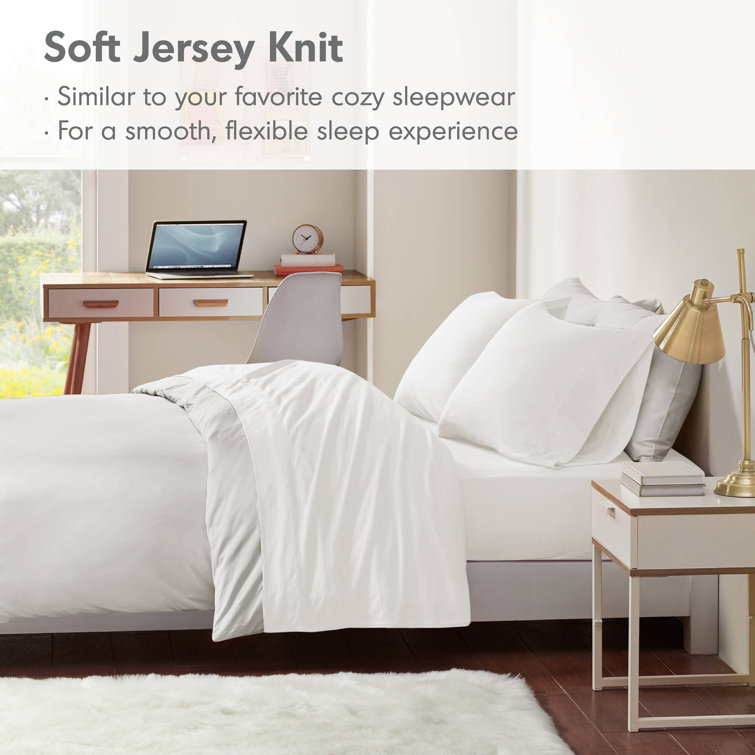 White Twin Polyester Jersey Knit Sheet Set
