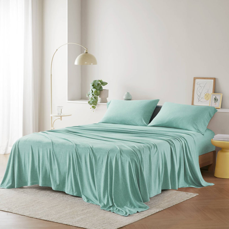 Aqua Twin Polyester Jersey Knit Sheet Set