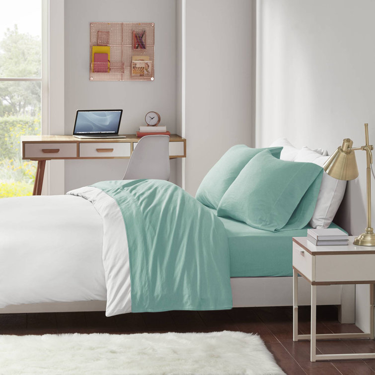Aqua Twin Polyester Jersey Knit Sheet Set