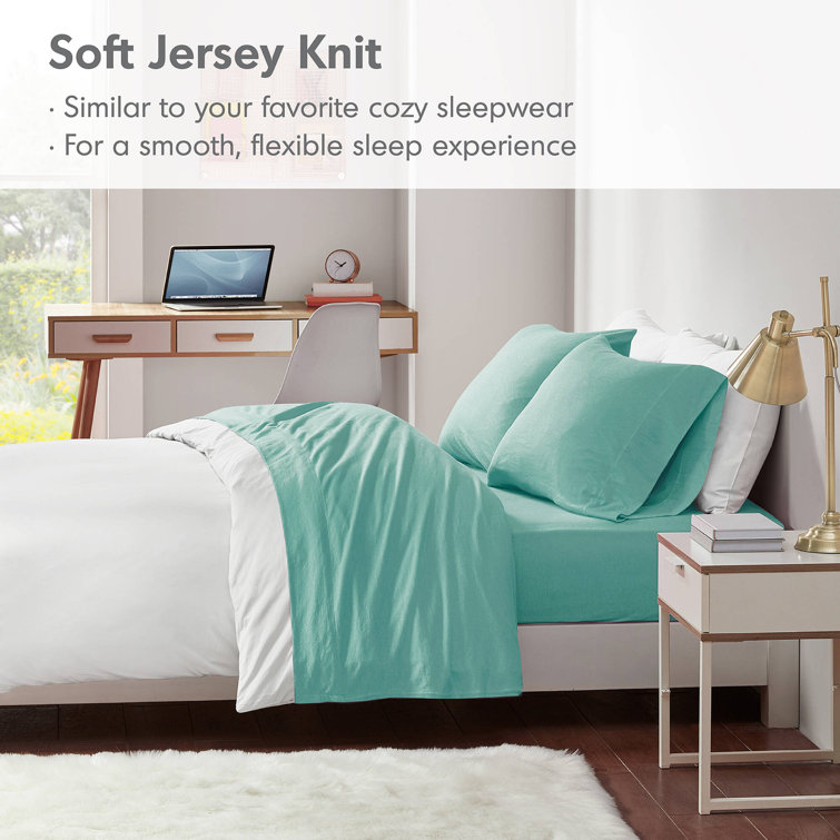 Aqua Twin Polyester Jersey Knit Sheet Set