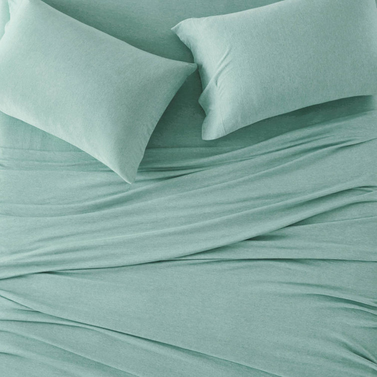 Aqua Twin Polyester Jersey Knit Sheet Set