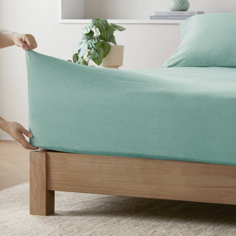 Aqua Twin Polyester Jersey Knit Sheet Set