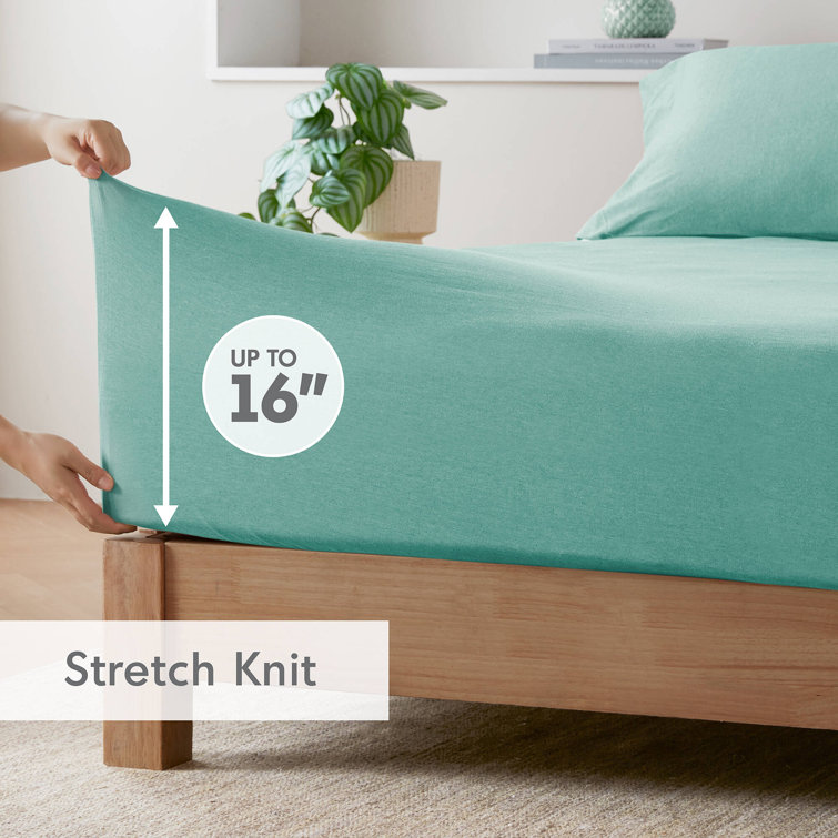 Aqua Twin Polyester Jersey Knit Sheet Set
