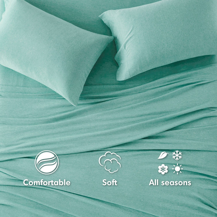 Aqua Twin Polyester Jersey Knit Sheet Set