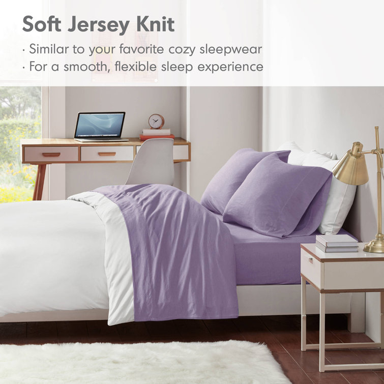 Twin XL Purple Jersey Knit Polyester Sheet Set