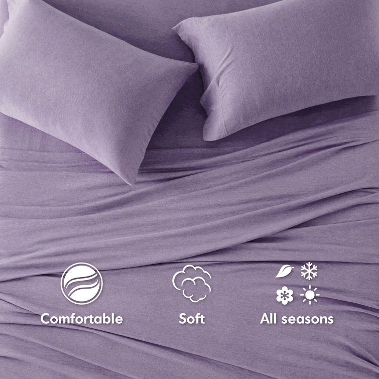 Twin XL Purple Jersey Knit Polyester Sheet Set