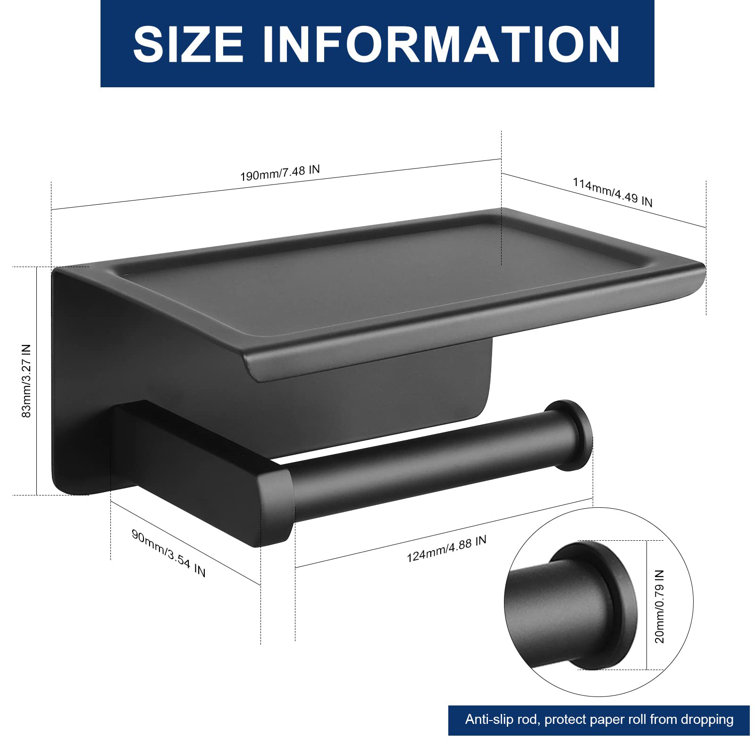 Matte Black Stainless Steel Toilet Paper Holder with Shelf