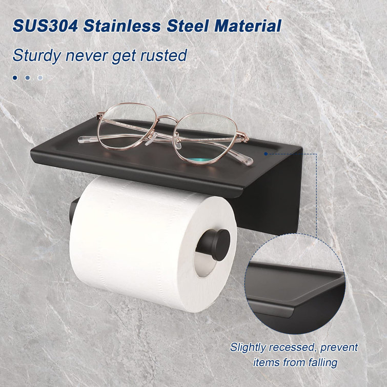 Matte Black Stainless Steel Toilet Paper Holder with Shelf