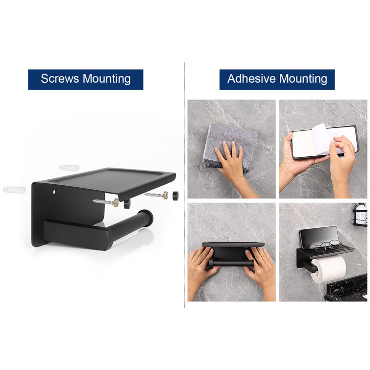 Matte Black Stainless Steel Toilet Paper Holder with Shelf