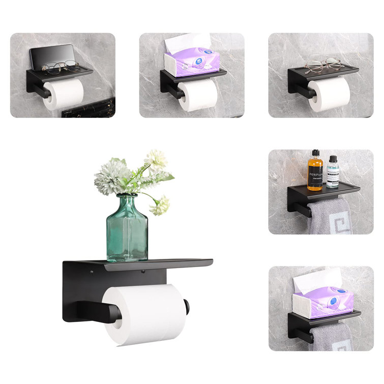 Matte Black Stainless Steel Toilet Paper Holder with Shelf