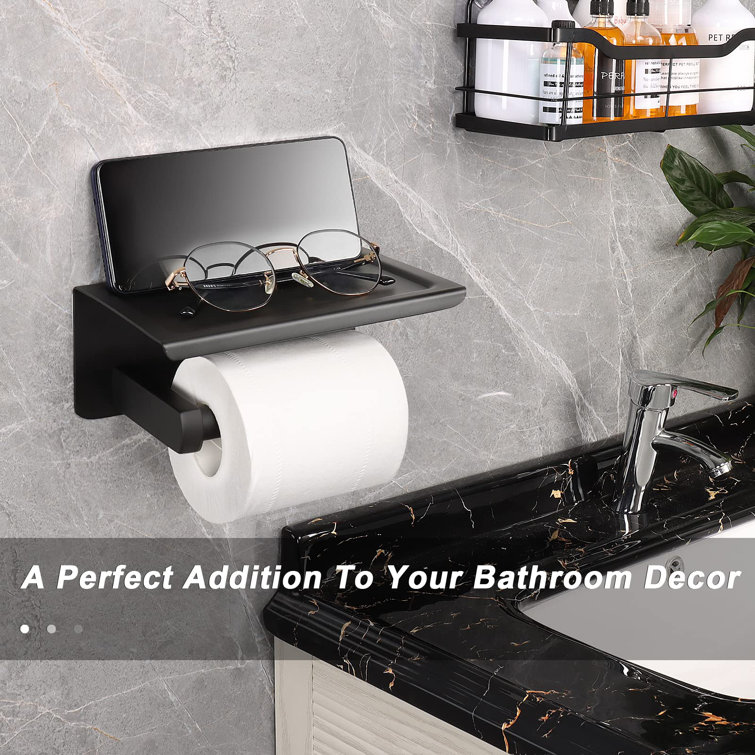 Matte Black Stainless Steel Toilet Paper Holder with Shelf