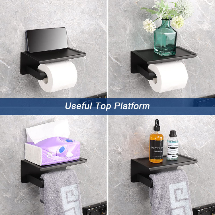 Matte Black Stainless Steel Toilet Paper Holder with Shelf