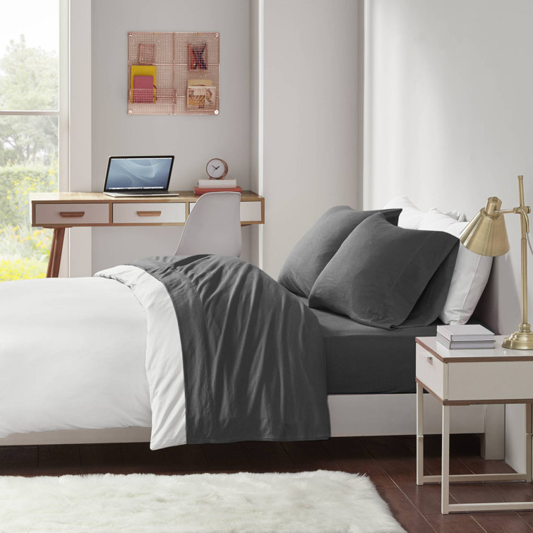 Dark Grey Full Cotton Blend Jersey Knit Sheet Set
