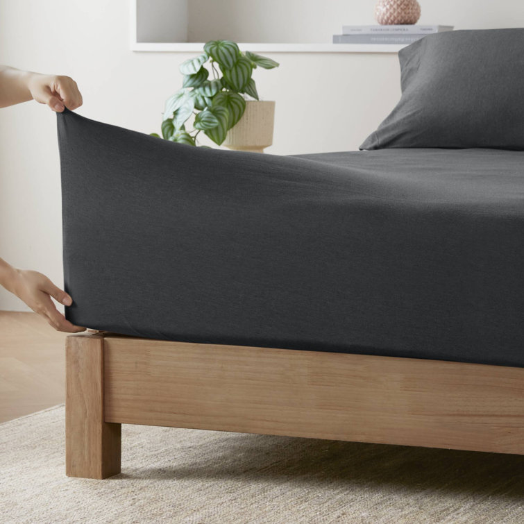 Dark Grey Full Cotton Blend Jersey Knit Sheet Set