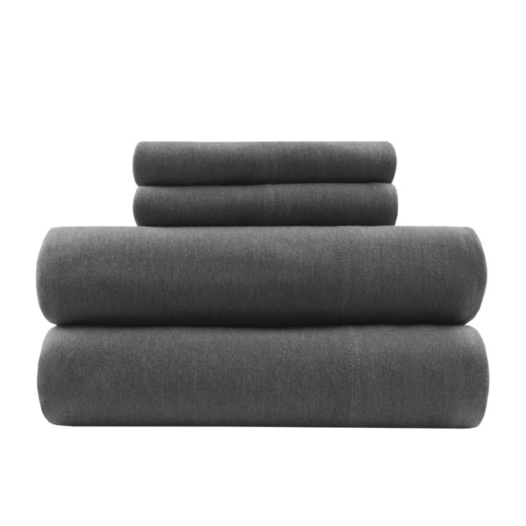 Dark Grey Full Cotton Blend Jersey Knit Sheet Set