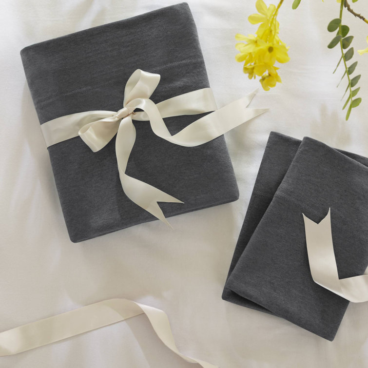 Dark Grey Full Cotton Blend Jersey Knit Sheet Set
